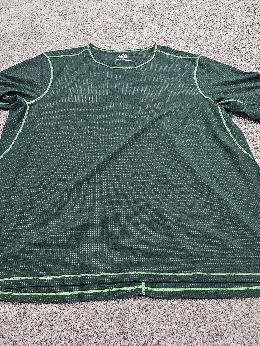 REI Men’s Dark Green Active Tee with Lime Contrast